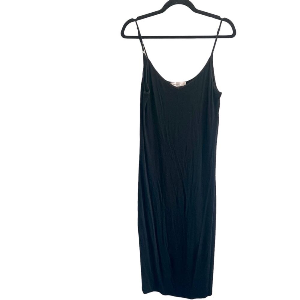 AMOUR VERT LARGE Ribbed Sheath Black Midi Dress Stretch L